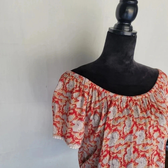 Forever 21 Teen's Junior Top Coral Crop Ruffled Off Shoulder Floral Orange Small - Picture 4 of 10